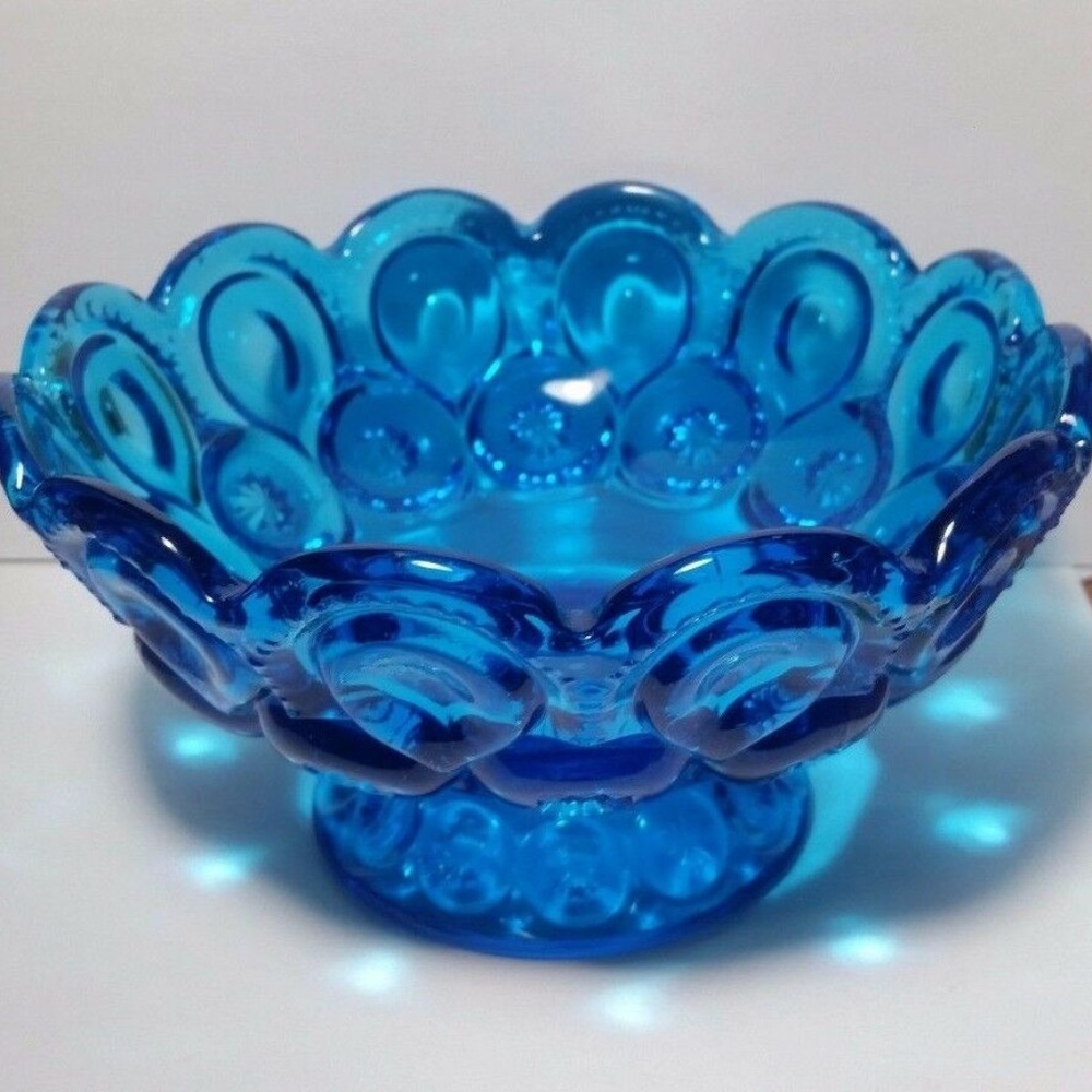 Moon and Stars Colonial Blue Pedestal Compote Bowl